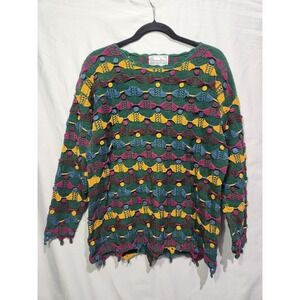 VTG Reference Point 3D Knit Sweater‎ Womens Colorful Retro Bohemian Sz Medium